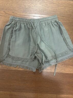 BB Dakota Olive Green Fringe Drawstring Athletic Shorts